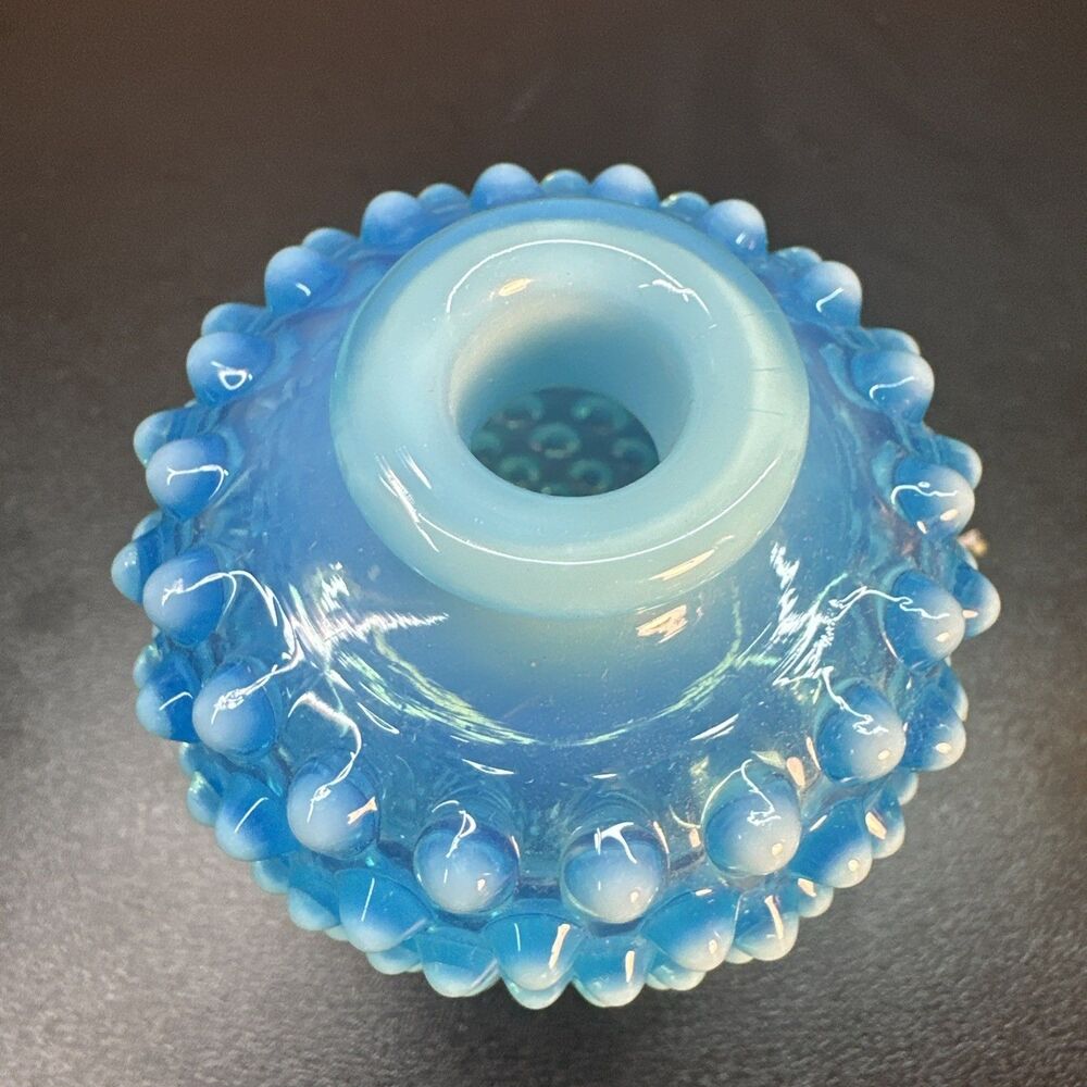 Fenton Blue Opalescent Hobnail Perfume Bottle Glass - Picture 2 of 5